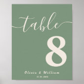 Sage Groene Trouw | Tafel Nummer Kaarten Poster (Voorkant)