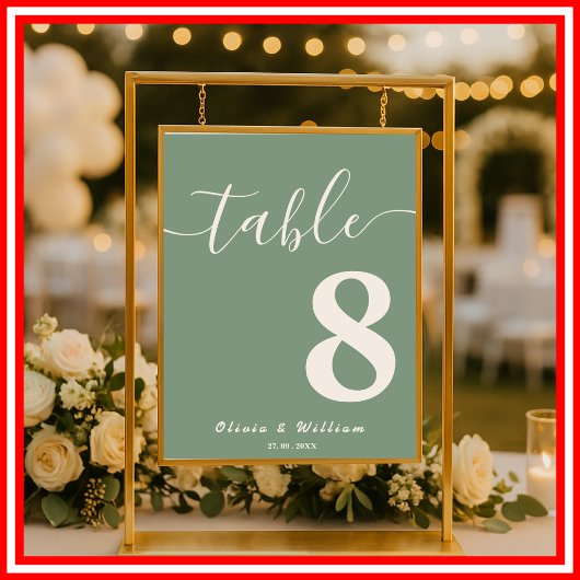Sage Groene Trouw | Tafel Nummer Kaarten Poster