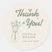 Sage Groene Trouw | Wilde Bloem Ronde Sticker (Voorkant)