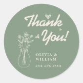 Sage Groene Trouw | Wilde Bloem Ronde Sticker (Voorkant)
