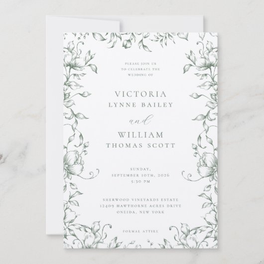 Sage Groene Tuin Bloemen Bruiloft Kaart (Voorkant)