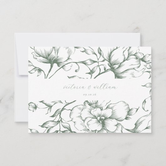 Sage Groene Tuin Bloemen Bruiloft RSVP Kaartje (Achterkant)