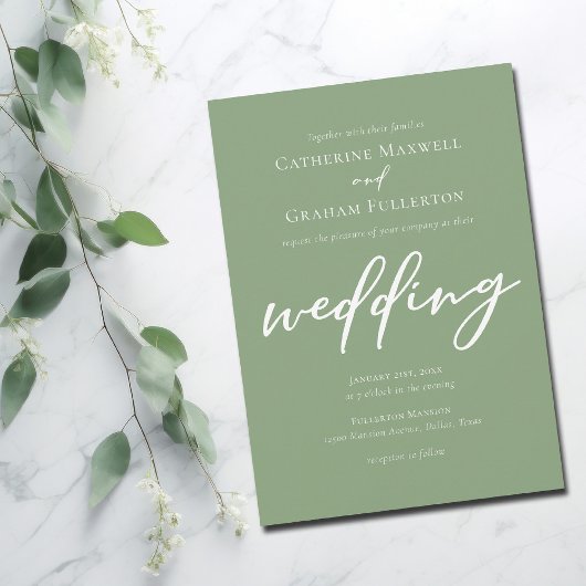 Sage Groene Typografie Eenvoudige Outdoor Wedding Kaart