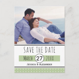 Sage groene typografie Save the Date foto Aankondigingskaart