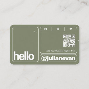 Sage Groene Typografie Scannbare QR Code Hallo Visitekaartje