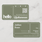 Sage Groene Typografie Scannbare QR Code Hallo Visitekaartje (Voorkant / Achterkant)