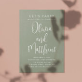 Sage groene typografie script bruiloft + QR detail Kaart