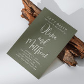 Sage groene typografie script bruiloft + QR detail Kaart