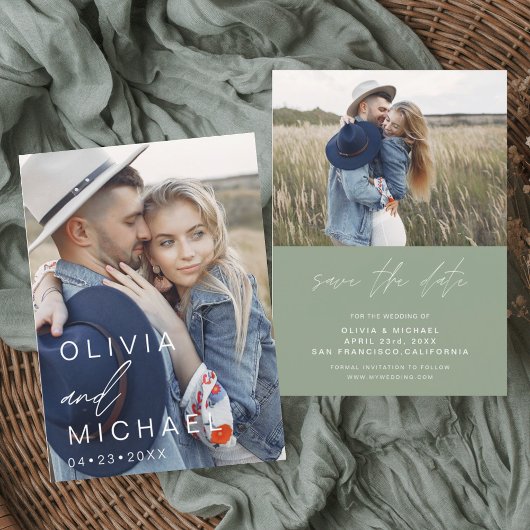 Sage Groene Typografie Sla de Datumfoto op Save The Date