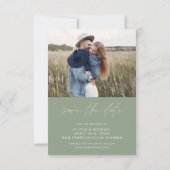 Sage Groene Typografie Sla de Datumfoto op Save The Date (Achterkant)