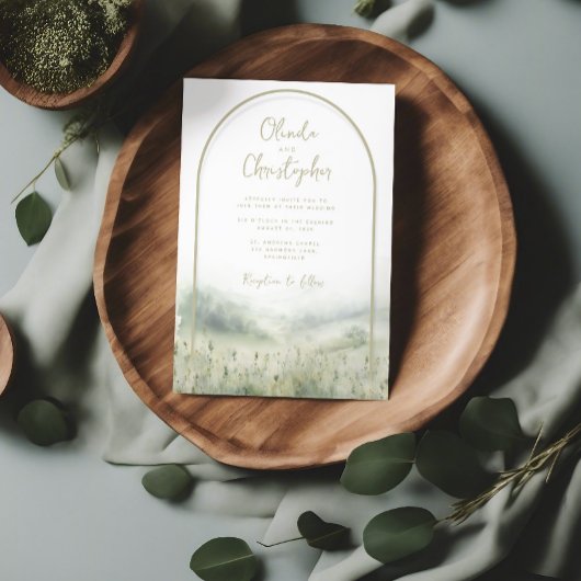 Sage groene uitnodigingen bruiloft waterverf scrip