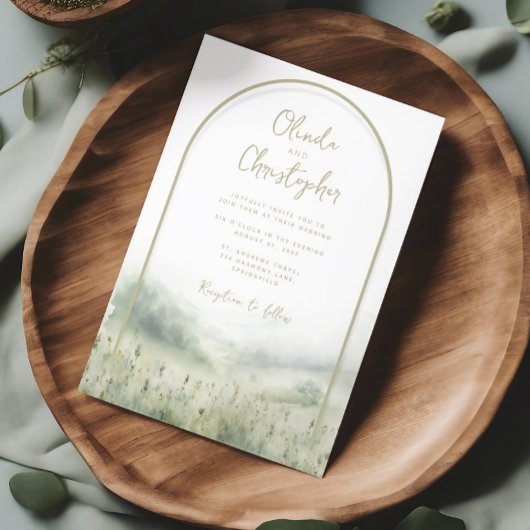 Sage groene uitnodigingen bruiloft waterverf scrip