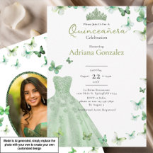 Sage Groene Vlinders Jurk Tiara Quinceanera