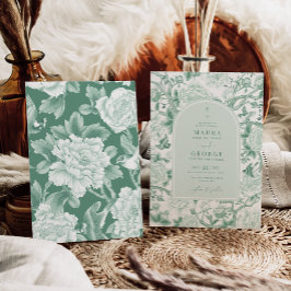 Sage Groene Vogels Pioen Chinoiserie Tuin Bruiloft Kaart
