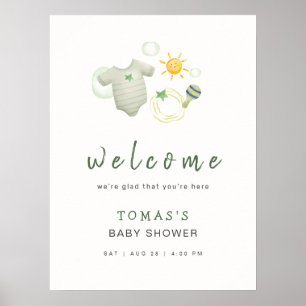 Sage Groene Waterverf Babykleding Welkomstbord Poster