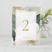 Sage Groene Waterverf Bloem Trouwtafel Nummer (Staand voorkant)