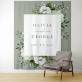 Sage Groene Waterverf Bloemen Foto Booth Achtergro Wandkleed (In situ)