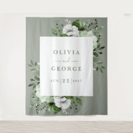 Sage Groene Waterverf Bloemen Foto Booth Achtergro Wandkleed