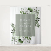 Sage Groene Waterverf Bloemen Foto Booth Achtergro Wandkleed (Voorkant)