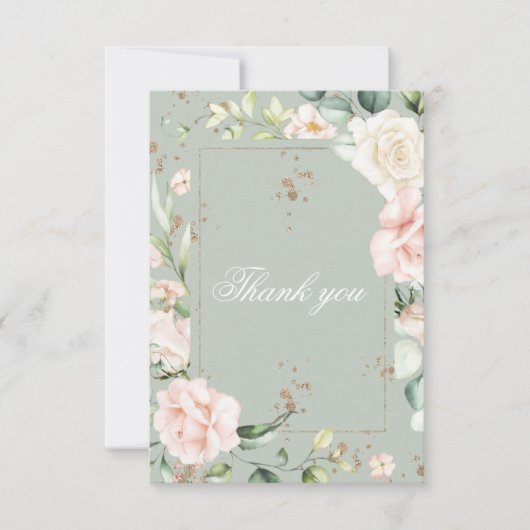 Sage Groene Waterverf Bloemen Quinceañera Bedankkaart (Voorkant)