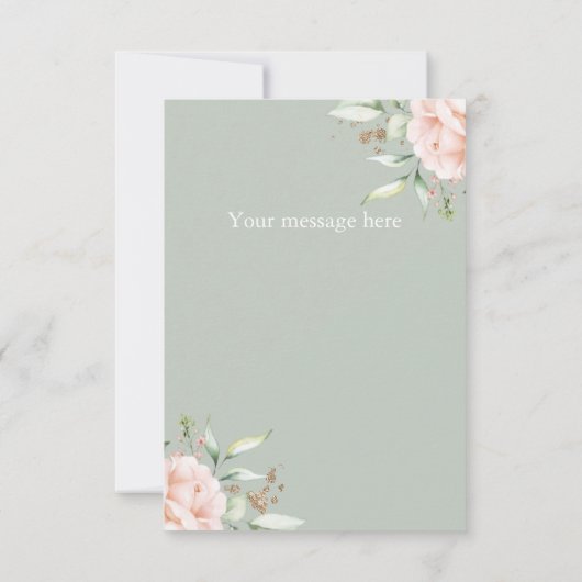 Sage Groene Waterverf Bloemen Quinceañera Bedankkaart (Achterkant)