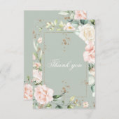 Sage Groene Waterverf Bloemen Quinceañera Bedankkaart (Voorkant / Achterkant)