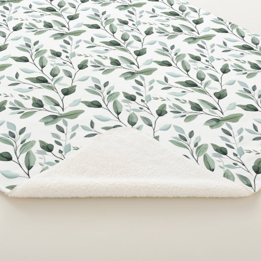 Sage Groene Waterverf Boho Botanische bladeren Cad Sherpa Deken (3/4)