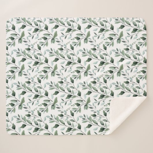 Sage Groene Waterverf Boho Botanische bladeren Cad Sherpa Deken (Voorkant (horizontaal))