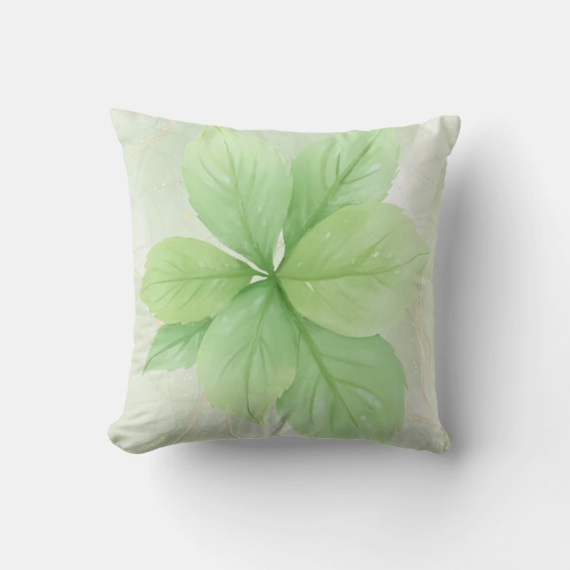 Sage Groene Waterverf Botanische Minimalistische B Kussen (Voorkant)