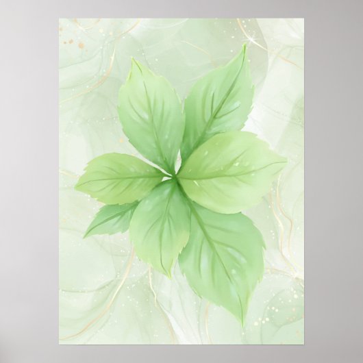 Sage Groene Waterverf Botanische Minimalistische B Poster (Voorkant)