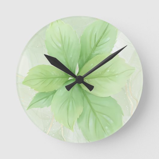 Sage Groene Waterverf Botanische Minimalistische B Ronde Klok (Voorkant)