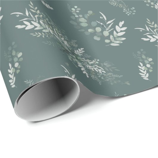 Sage Groene Waterverf Eucalyptus Elegant Cadeaupapier (Rol Hoek)