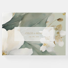 Sage Groene Waterverf Flower & Foliage Bruiloft Gastenboek