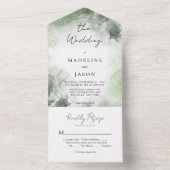 Sage Groene Waterverf Gouden Splash Bruiloft All In One Uitnodiging (Binnen)