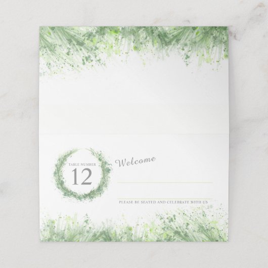 Sage groene waterverf gras effect bruiloft plaatskaartje (Buitenkant ongevouwen)