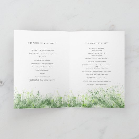 Sage groene waterverf groene bruinbruidbruiloft programma (Binnen)