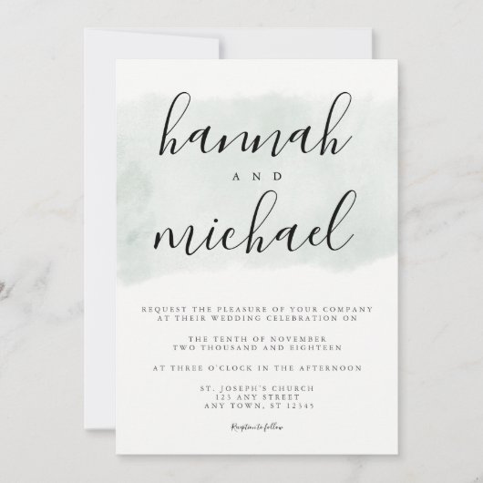 Sage Groene Waterverf Moderne Eenvoudige Bruiloft Kaart (Voorkant)