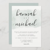Sage Groene Waterverf Moderne Eenvoudige Bruiloft Kaart (Voorkant / Achterkant)