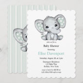 Sage Groene Waterverf Olifant Baby shower Kaart (Voorkant / Achterkant)