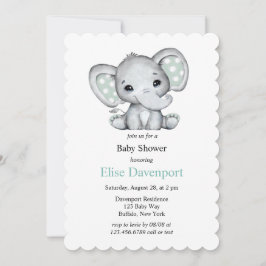 Sage Groene Waterverf Olifant Baby shower Kaart