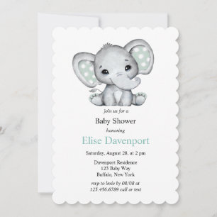 Sage Groene Waterverf Olifant Baby shower Kaart