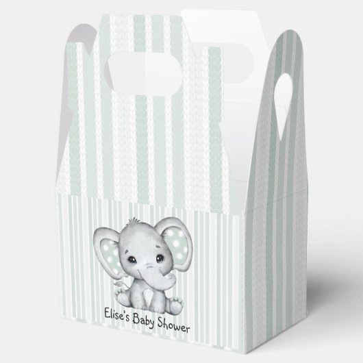 Sage Groene Waterverf Olifant Neutraal Baby shower Bedankdoosjes (Geopend)