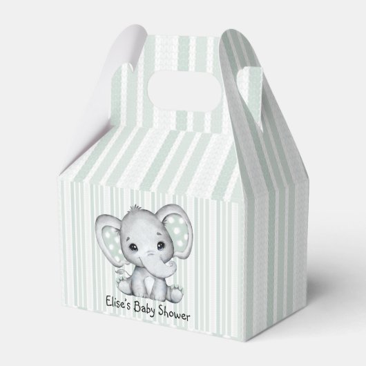 Sage Groene Waterverf Olifant Neutraal Baby shower Bedankdoosjes (Voorkant Zijde)