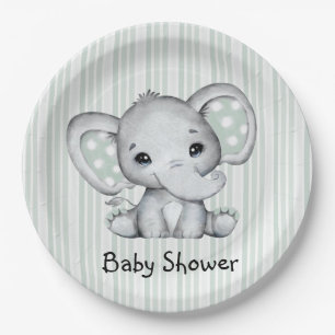 Sage Groene Waterverf Olifant Neutraal Baby shower Papieren Bordje