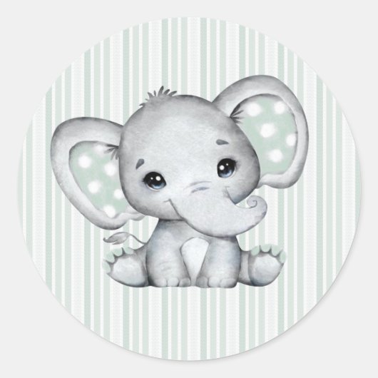 Sage Groene Waterverf Olifant Neutraal Baby shower Ronde Sticker (Voorkant)