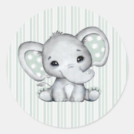 Sage Groene Waterverf Olifant Neutraal Baby shower Ronde Sticker
