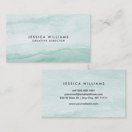 Sage Groene Waterverf Ombre Elegant Visitekaartje (Voorkant / Achterkant)