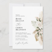 Sage Groene Waterverf Pampas Floral Wedding Kaart (Voorkant)