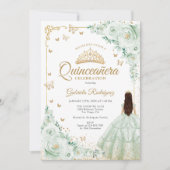Sage Groene Waterverf Rozen Gouden Quinceanera Kaart (Voorkant)