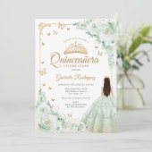 Sage Groene Waterverf Rozen Gouden Quinceanera Kaart (Staand voorkant)